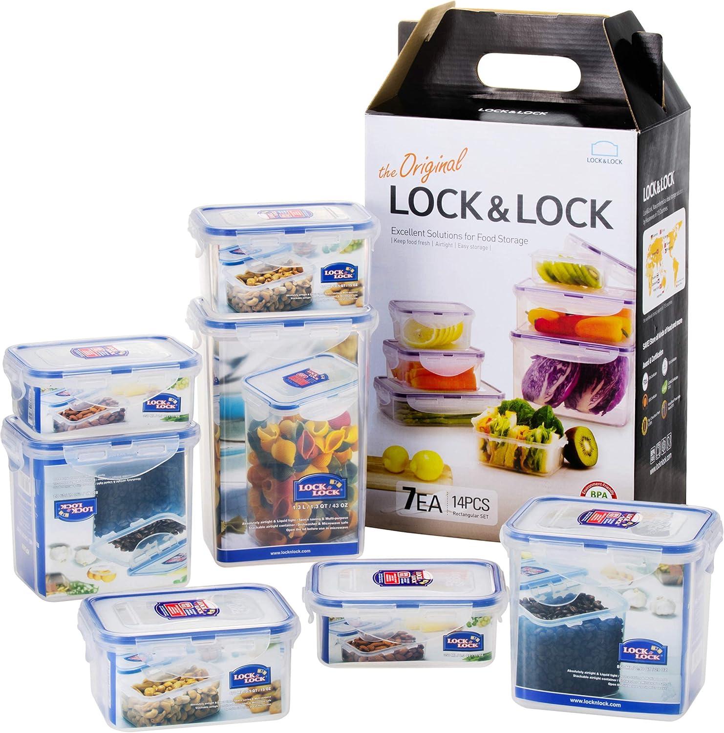image:imageLOCK amp LOCK Easy Essentials Food Storage lidsAirtight containers BPA Free 14 Piece Tall Rectangle Clear14 Piece