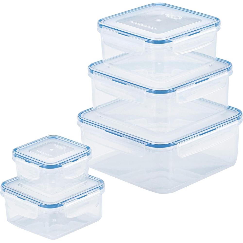 image:imageLOCK amp LOCK Easy Essentials Food Storage lidsAirtight containers BPA Free 10 Piece  Square Clear10 Piece