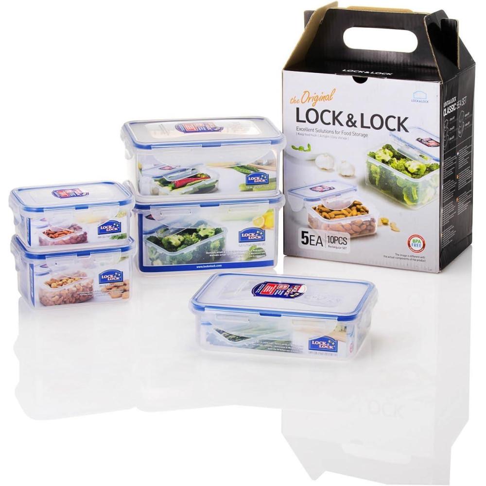 image:imageLOCK amp LOCK Easy Essentials Food Storage lidsAirtight containers BPA Free 14 Piece Tall Rectangle Clear10 Piece