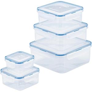 LOCK & LOCK Easy Essentials Food Storage lids/Airtight containers, BPA Free, 10 Piece – Square, Clear(10 Piece)