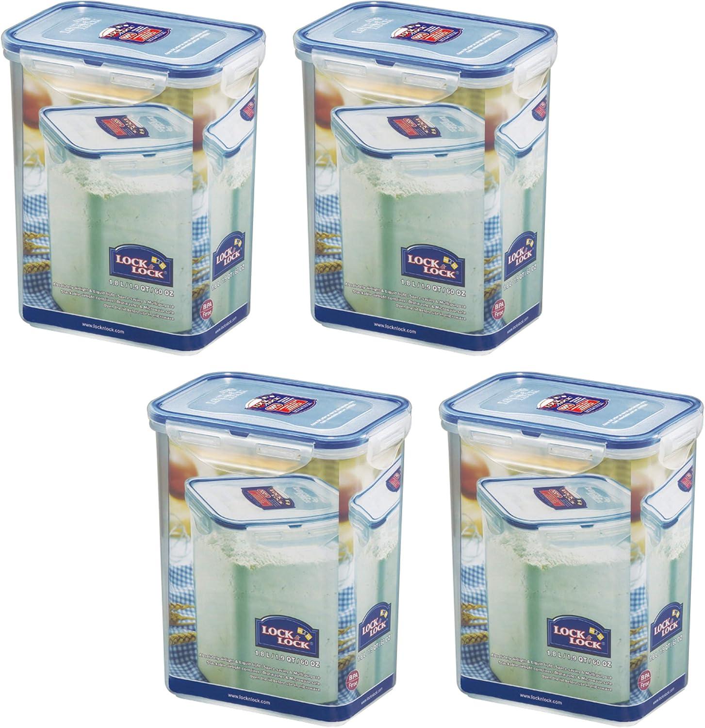 image:imageLOCK amp LOCK Easy Essentials Food Storage Bin Set for Pasta Flour SugarAirtight Container LidsBPAFreeDishwasher Safe 8 Piece Clear4 Piece Set