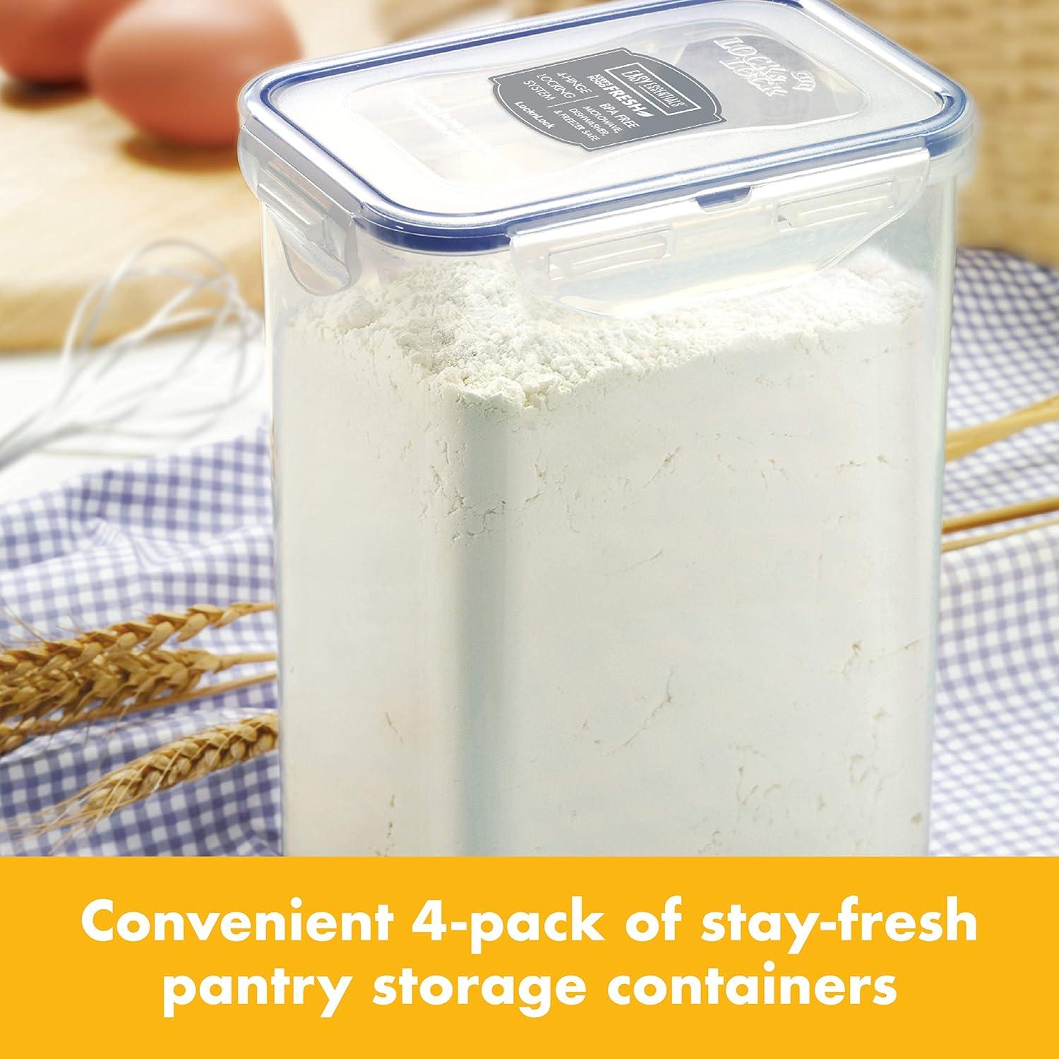 image:imageLOCK amp LOCK Easy Essentials Food Storage Bin Set for Pasta Flour SugarAirtight Container LidsBPAFreeDishwasher Safe 8 Piece Clear4 Piece Set