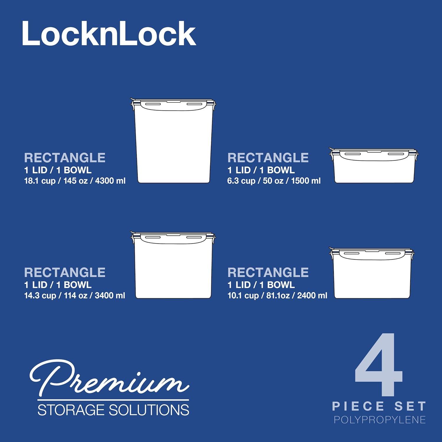 image:imageLOCK amp LOCK Easy Essentials Food Storage Bin Set for Pasta Flour SugarAirtight Container LidsBPAFreeDishwasher Safe 8 Piece Clear4 Piece Set Multi Size