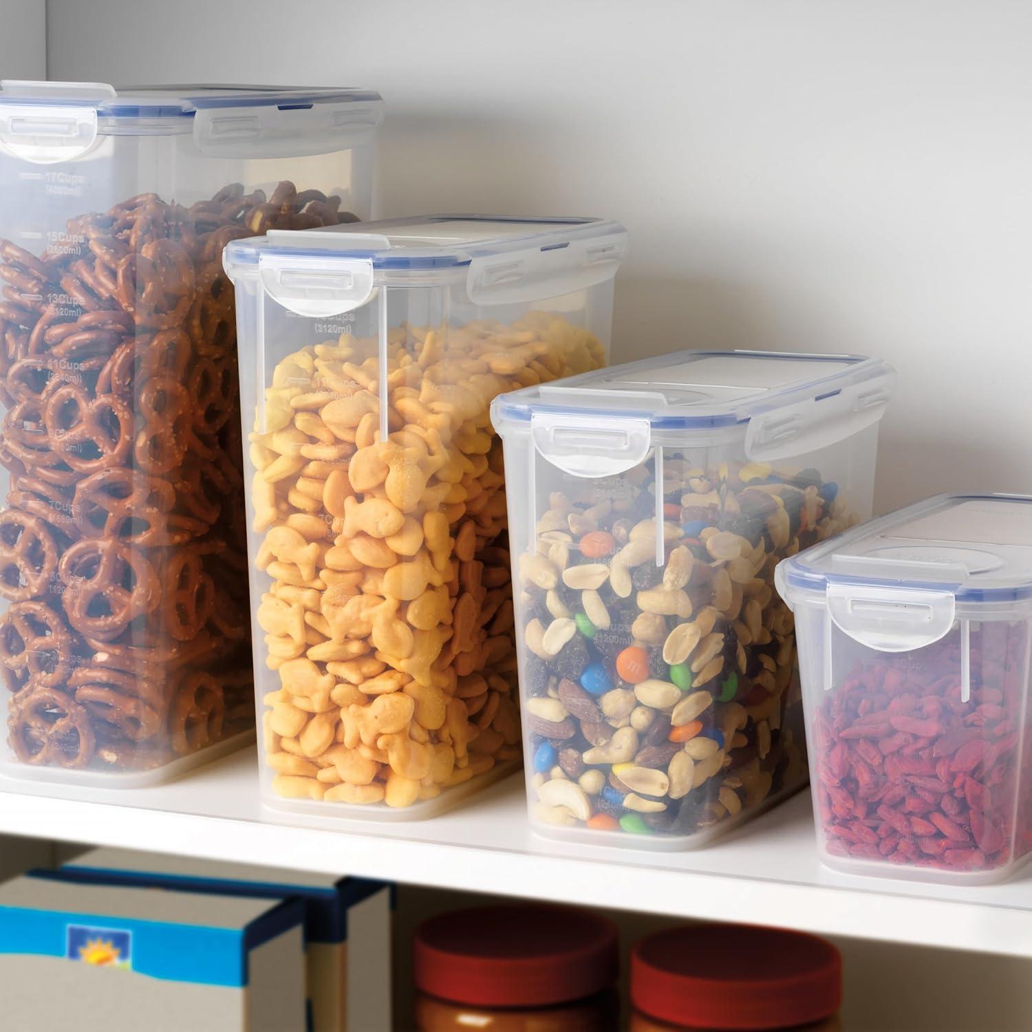 image:imageLOCK amp LOCK Easy Essentials Food Storage Bin Set for Pasta Flour SugarAirtight Container LidsBPAFreeDishwasher Safe 8 Piece Clear4 Piece Set Multi Size