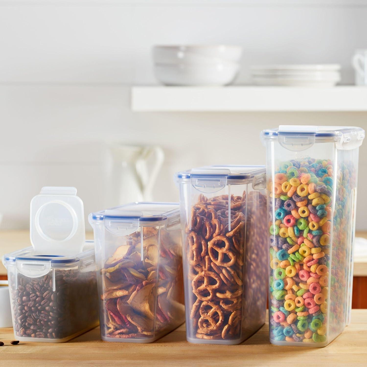 image:imageLOCK amp LOCK Easy Essentials Food Storage Bin Set for Pasta Flour SugarAirtight Container LidsBPAFreeDishwasher Safe 8 Piece Clear4 Piece Set Multi Size