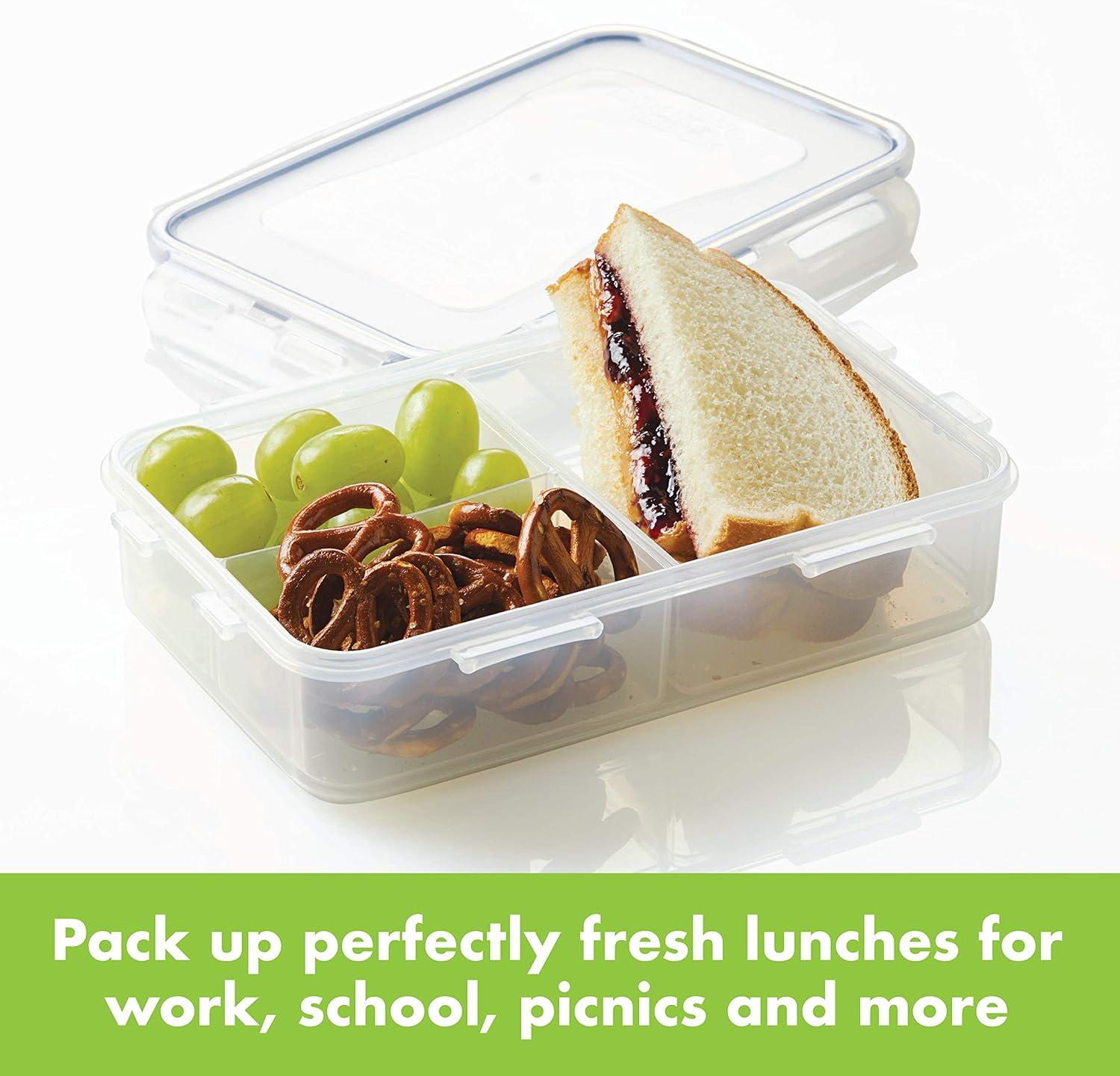 image:imageLOCK amp LOCK Easy Essentials On The Go Meal Prep Lunch Box Airtight Containers with Lid BPA Free Rectangle 3 Section 27 oz Clear1 Count Pack of 1