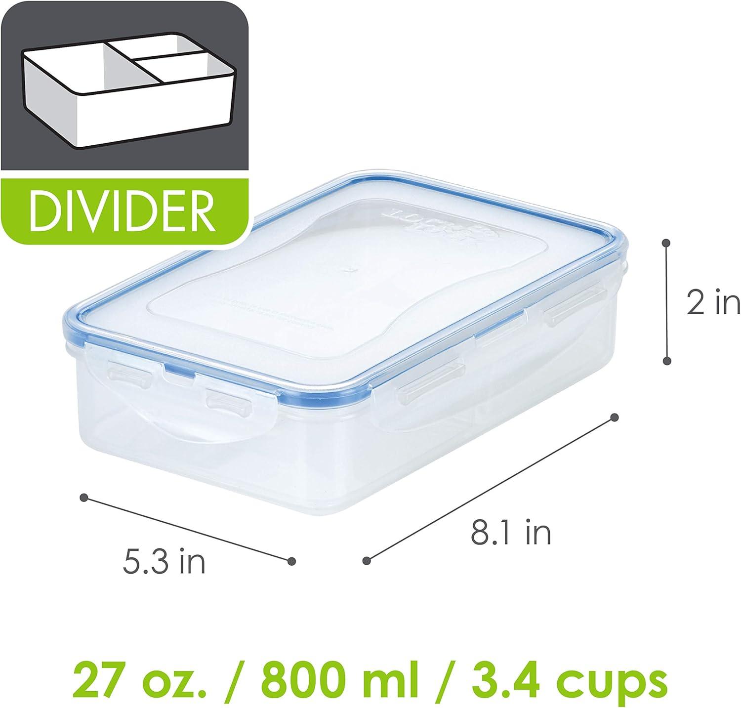 image:imageLOCK amp LOCK Easy Essentials On The Go Meal Prep Lunch Box Airtight Containers with Lid BPA Free Rectangle 3 Section 27 oz Clear1 Count Pack of 1
