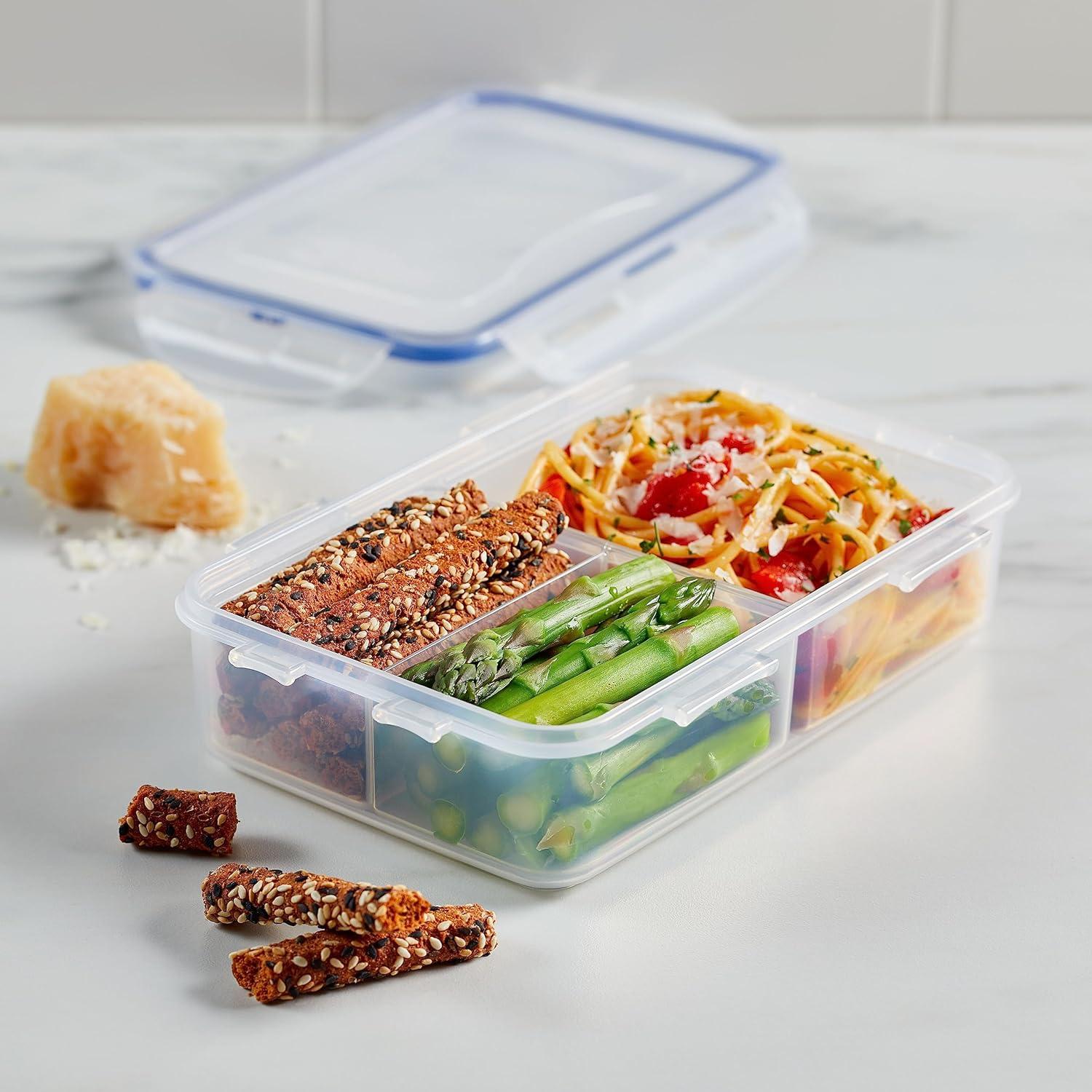 image:imageLOCK amp LOCK Easy Essentials On The Go Meal Prep Lunch Box Airtight Containers with Lid BPA Free Rectangle 3 Section 27 oz Clear1 Count Pack of 1