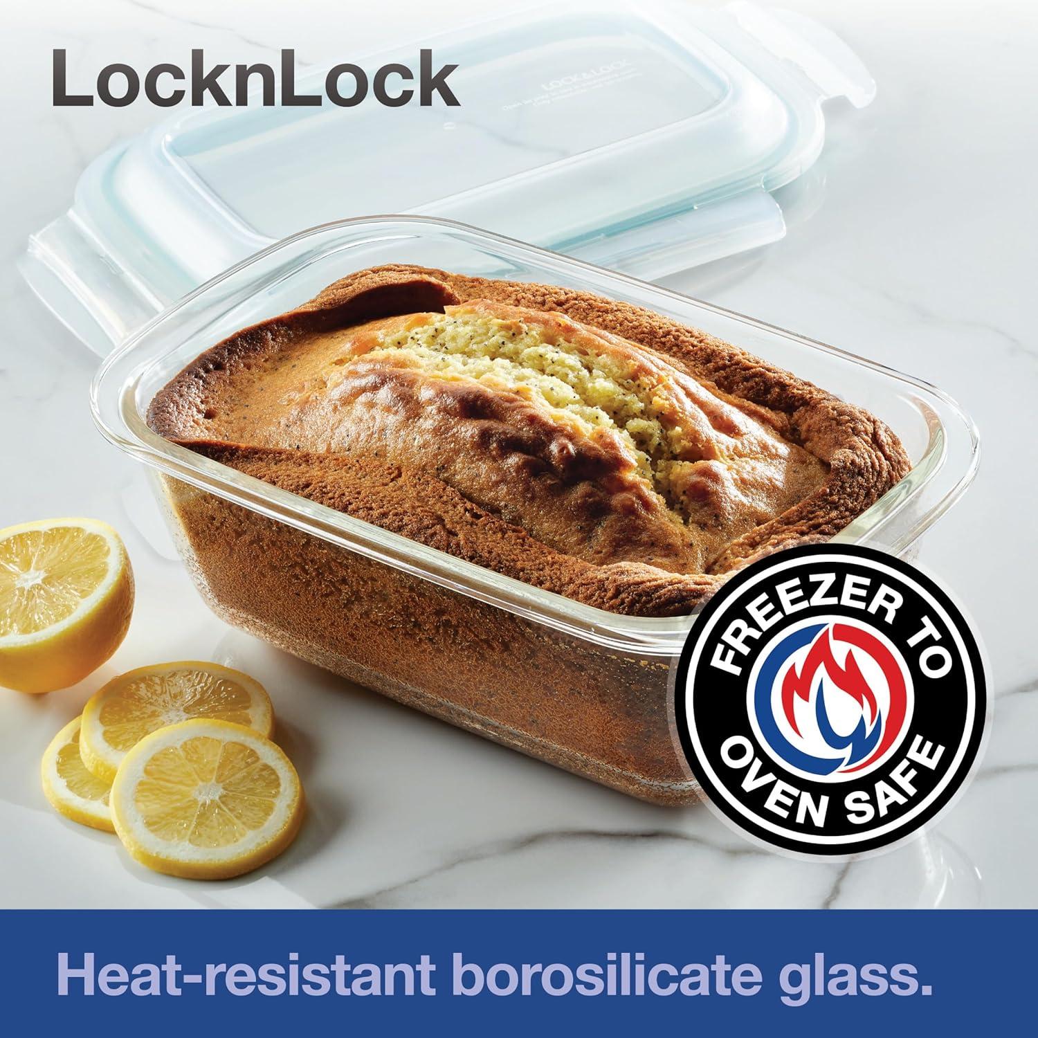 image:imageLOCK amp LOCK LocknLock Purely Better Glass Round Pie Baking DishFood Storage Container with Lid 95 Inch ClearLoaf Pan