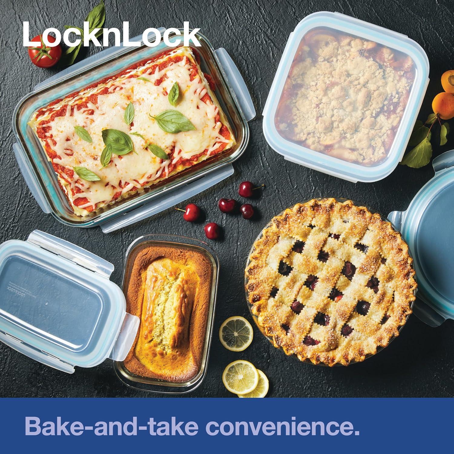 image:imageLOCK amp LOCK LocknLock Purely Better Glass Round Pie Baking DishFood Storage Container with Lid 95 Inch ClearLoaf Pan