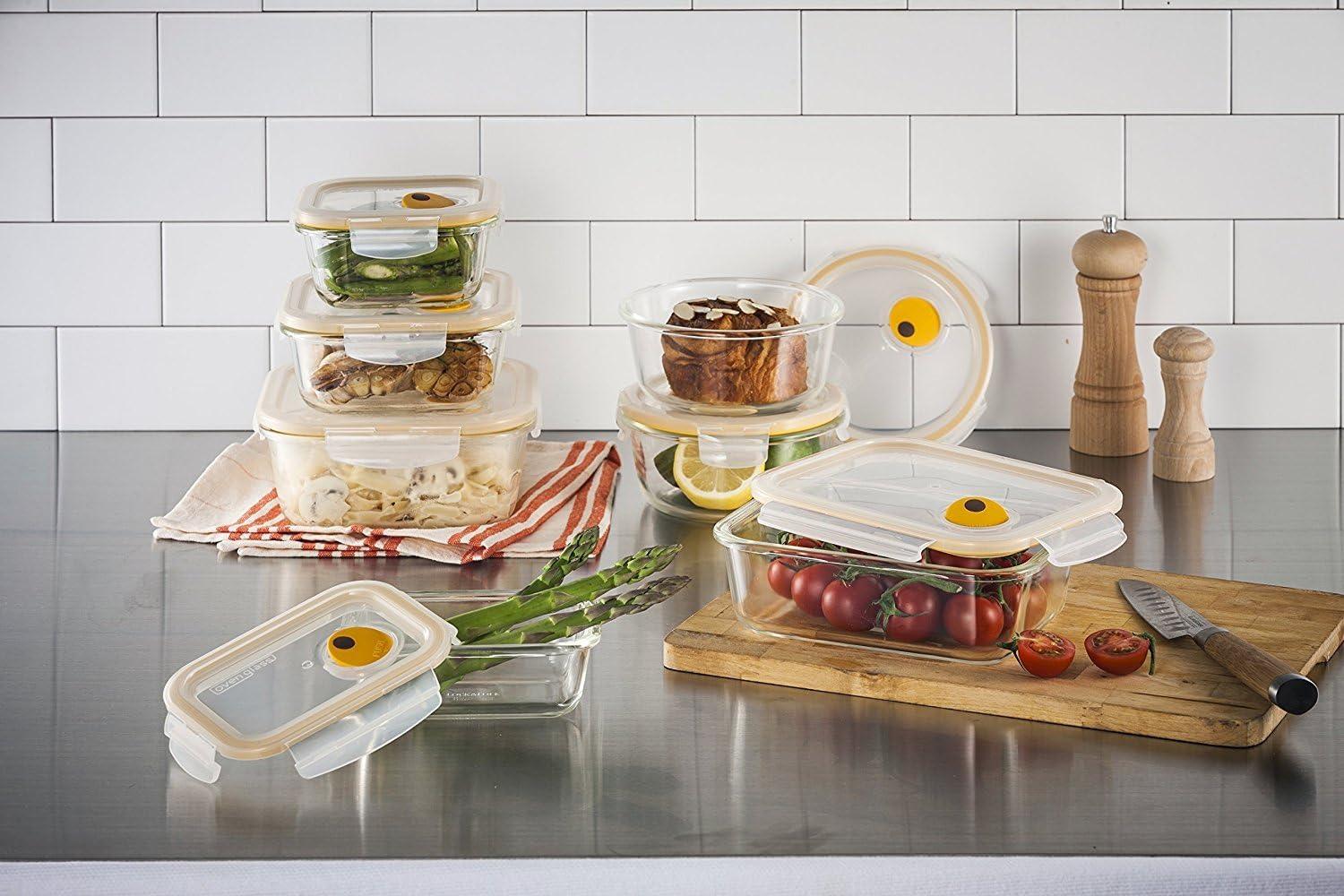 image:imageLock amp Lock Purely Better Glass Food Storage Container with Steam Vent Lid Square17 oz Color May VaryRound 3212 oz