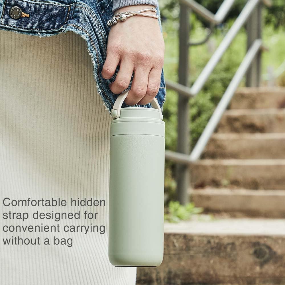 image:imageLocknLock Metro 2Way Tumbler Water Bottle DoubleWall Vacuum Insulated Stainless Steel with Lid and Hand Strap for Travel Hot and Cold Drinks Leakproof Portable 16oz MintWhite