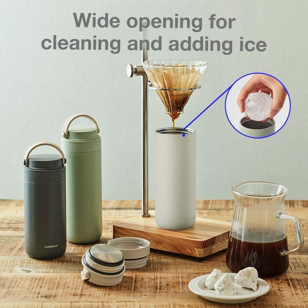 image:imageLocknLock Metro 2Way Tumbler Water Bottle DoubleWall Vacuum Insulated Stainless Steel with Lid and Hand Strap for Travel Hot and Cold Drinks Leakproof Portable 16oz MintWhite