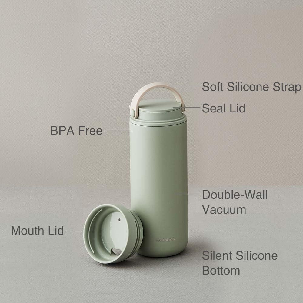 image:imageLocknLock Metro 2Way Tumbler Water Bottle DoubleWall Vacuum Insulated Stainless Steel with Lid and Hand Strap for Travel Hot and Cold Drinks Leakproof Portable 16oz MintMint