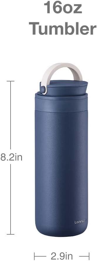 image:imageLocknLock Metro 2Way Tumbler Water Bottle DoubleWall Vacuum Insulated Stainless Steel with Lid and Hand Strap for Travel Hot and Cold Drinks Leakproof Portable 16oz MintWhite