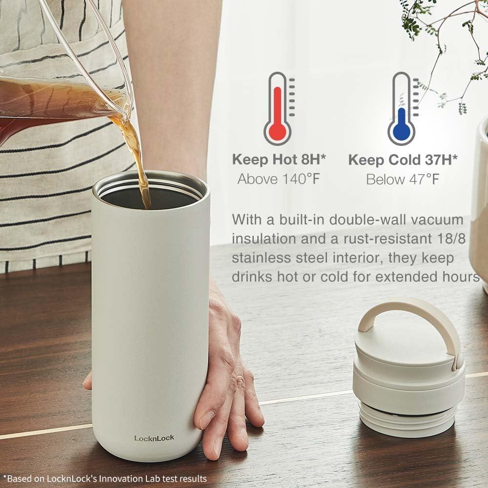 image:imageLocknLock Metro 2Way Tumbler Water Bottle DoubleWall Vacuum Insulated Stainless Steel with Lid and Hand Strap for Travel Hot and Cold Drinks Leakproof Portable 16oz MintWhite