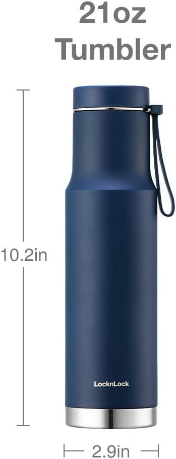 image:imageLocknLock Metro Edge Tumbler Water Bottle DoubleWall Vacuum Insulated Stainless Steel with Lid and Hand Strap for Travel Hot and Cold Drinks Leakproof Lightweight Portable 21oz Navy BlueBlue