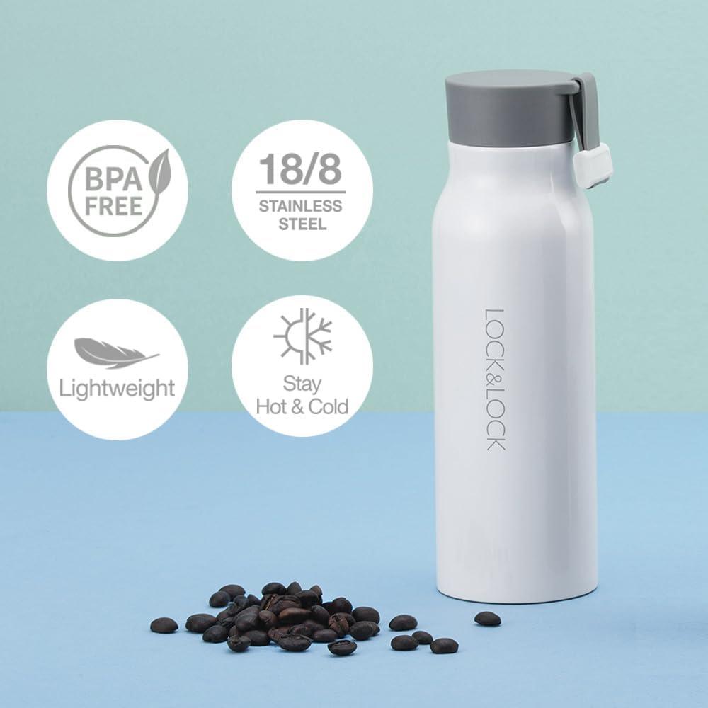 image:imageLocknLock Name Tumbler White 12oz BPAFree Double Wall Stainless Steel Vacuum Insulated Tumbler with LeakProof Lid and Handle Thermal Travel Water BottleWhite