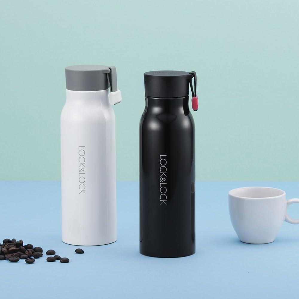 image:imageLocknLock Name Tumbler White 12oz BPAFree Double Wall Stainless Steel Vacuum Insulated Tumbler with LeakProof Lid and Handle Thermal Travel Water BottleBlack