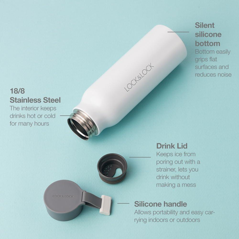 image:imageLocknLock Name Tumbler White 12oz BPAFree Double Wall Stainless Steel Vacuum Insulated Tumbler with LeakProof Lid and Handle Thermal Travel Water BottleWhite