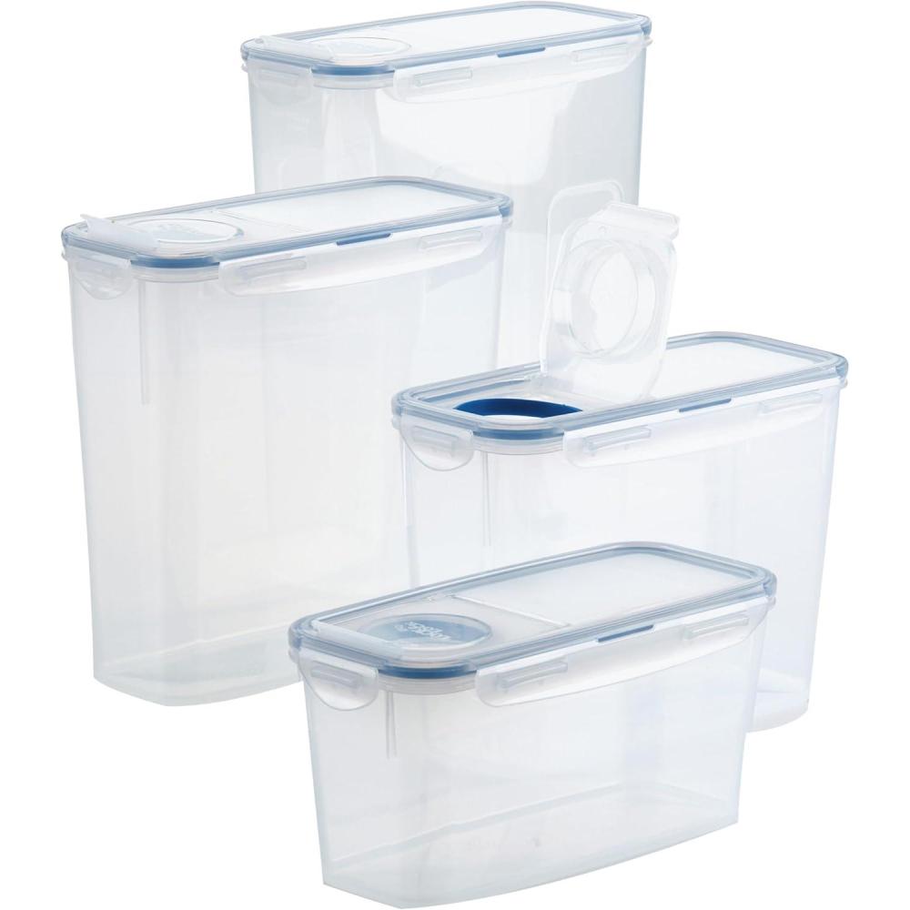 image:imageLOCK amp LOCK Easy Essentials Food Storage Bin Set for Pasta Flour SugarAirtight Container LidsBPAFreeDishwasher Safe 8 Piece  Clear4 Piece Set Multi Size