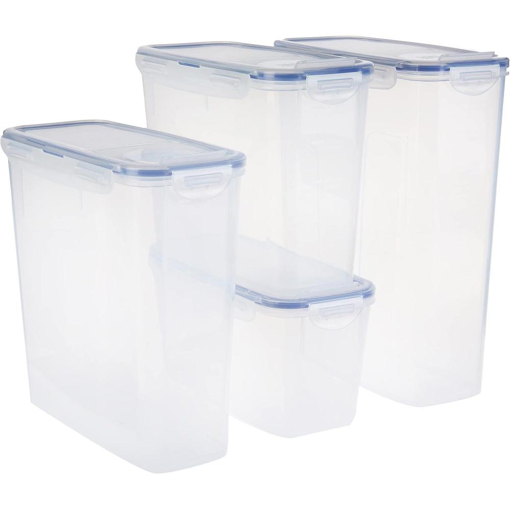 image:imageLOCK amp LOCK Easy Essentials Food Storage Bin Set for Pasta Flour SugarAirtight Container LidsBPAFreeDishwasher Safe 8 Piece Clear8 Piece Set