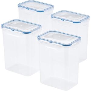 LOCK & LOCK Easy Essentials Food Storage Bin Set for Pasta, Flour, Sugar/Airtight Container Lids/BPA-Free/Dishwasher Safe, 8 Piece – Clear(4 Piece Set)