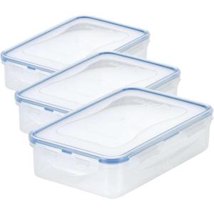 LOCK & LOCK Easy Essentials On The Go Meal Prep Lunch Box, Airtight Containers with Lid, BPA Free, Rectangle (3 Section) -27 oz, Clear(1 Count (Pack of 3))