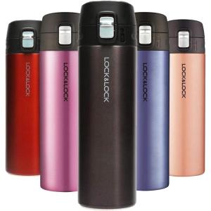 LOCK & LOCK Feather Light Stainless Steel Vacuum Insulated Thermal Travel Mug, 17 oz, Ruby Red(Black)