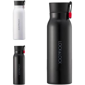 LocknLock Name Tumbler White 12oz, BPA-Free Double Wall Stainless Steel Vacuum Insulated Tumbler with Leak-Proof Lid and Handle, Thermal Travel Water Bottle(Black)