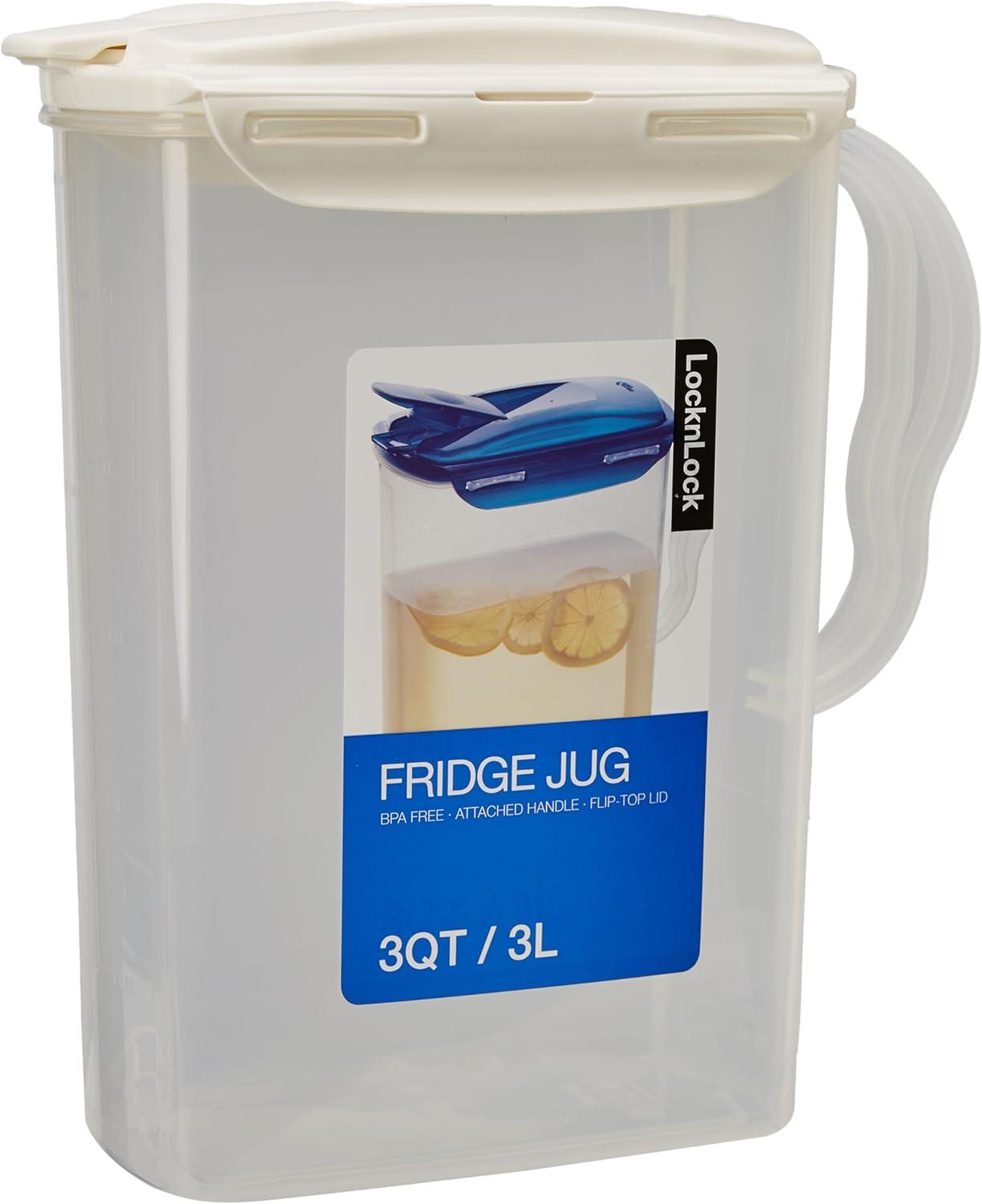 image:imageLocknLock Aqua Fridge Door Water Jug with Handle BPA Free Plastic Pitcher with Flip Top Lid Perfect for Making Teas and Juices 2 Quarts IvoryIvory