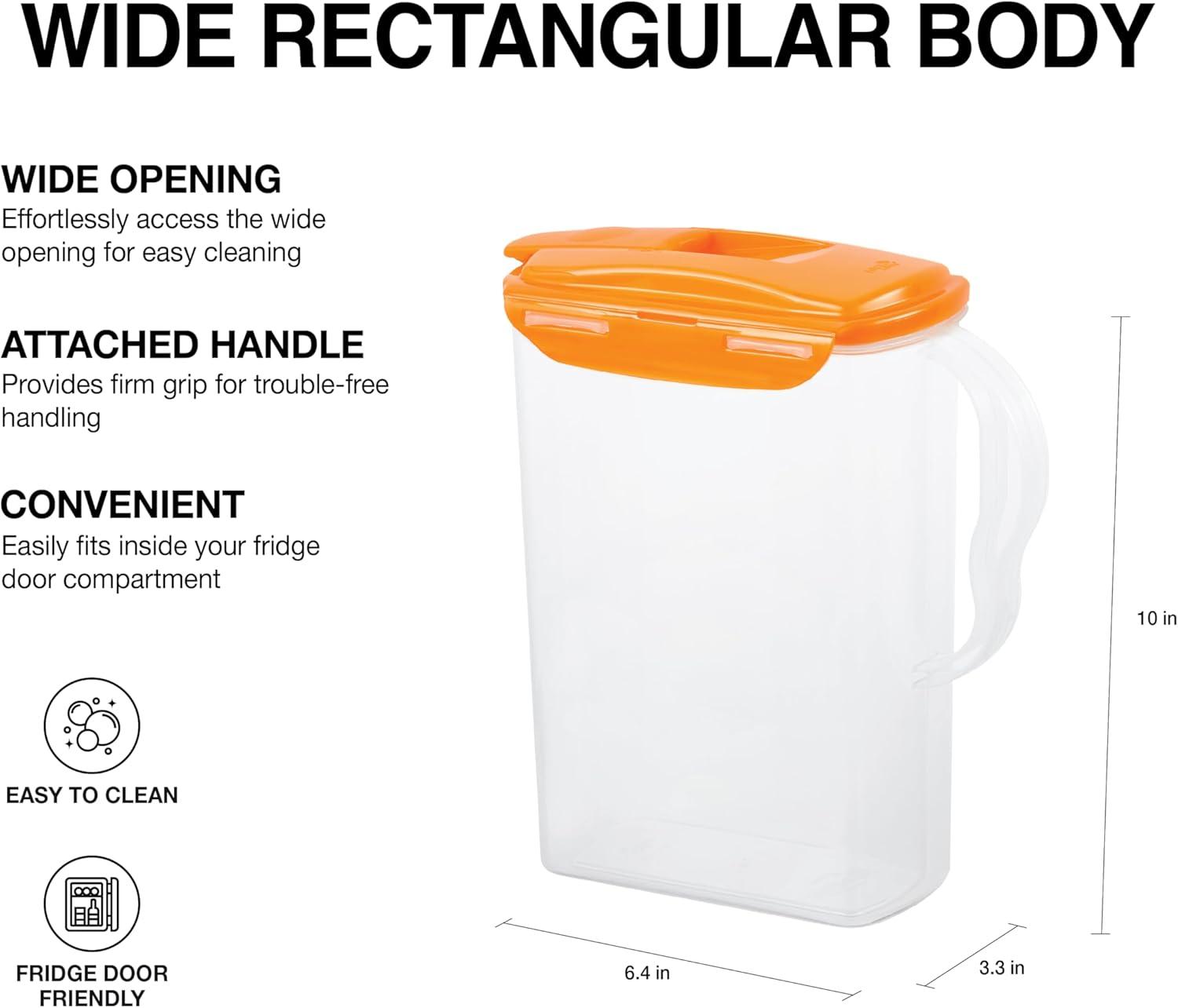 image:imageLocknLock Aqua Fridge Door Water Jug with Handle BPA Free Plastic Pitcher with Flip Top Lid Perfect for Making Teas and Juices 2 Quarts IvoryOrange