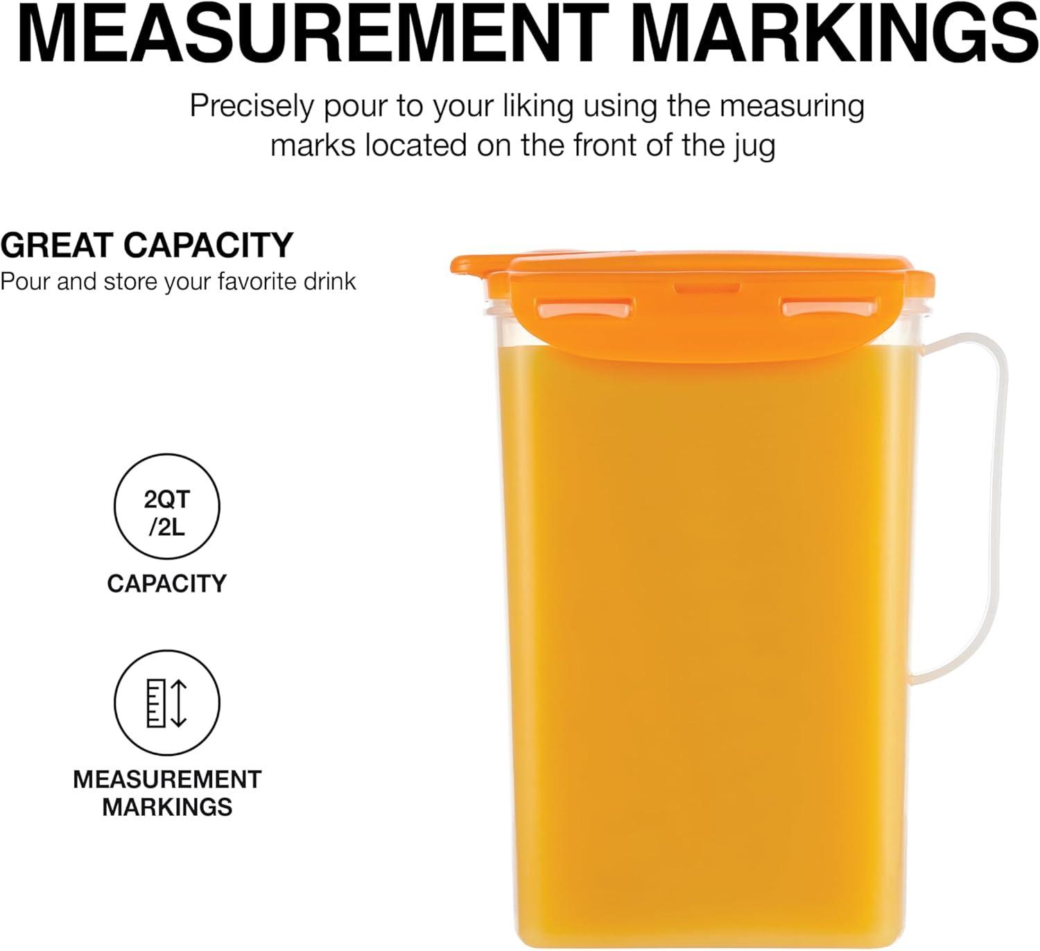 image:imageLocknLock Aqua Fridge Door Water Jug with Handle BPA Free Plastic Pitcher with Flip Top Lid Perfect for Making Teas and Juices 2 Quarts IvoryOrange