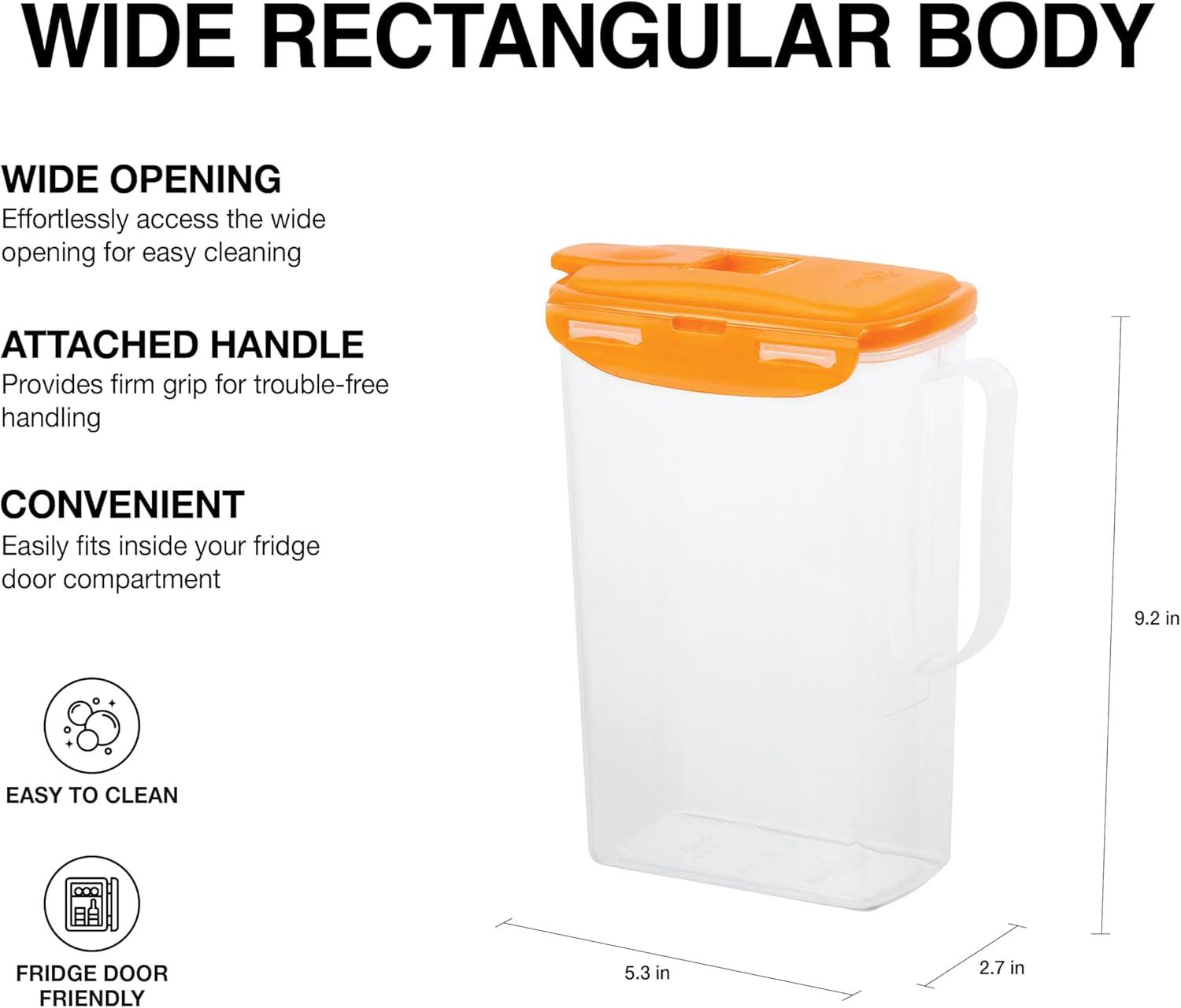 image:imageLocknLock Aqua Fridge Door Water Jug with Handle BPA Free Plastic Pitcher with Flip Top Lid Perfect for Making Teas and Juices 2 Quarts IvoryOrange