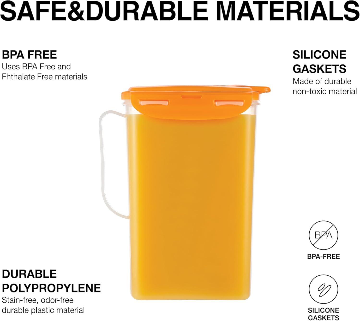 image:imageLocknLock Aqua Fridge Door Water Jug with Handle BPA Free Plastic Pitcher with Flip Top Lid Perfect for Making Teas and Juices 2 Quarts IvoryOrange