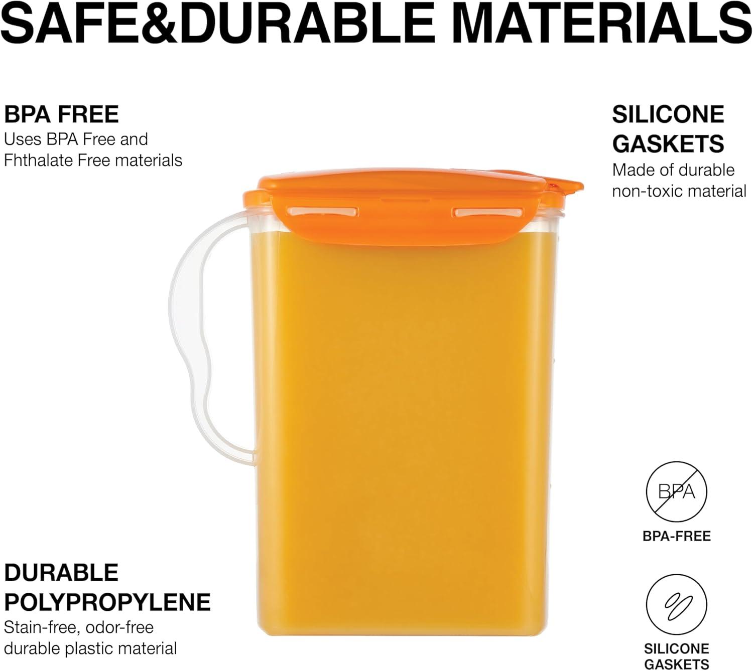 image:imageLocknLock Aqua Fridge Door Water Jug with Handle BPA Free Plastic Pitcher with Flip Top Lid Perfect for Making Teas and Juices 2 Quarts IvoryOrange