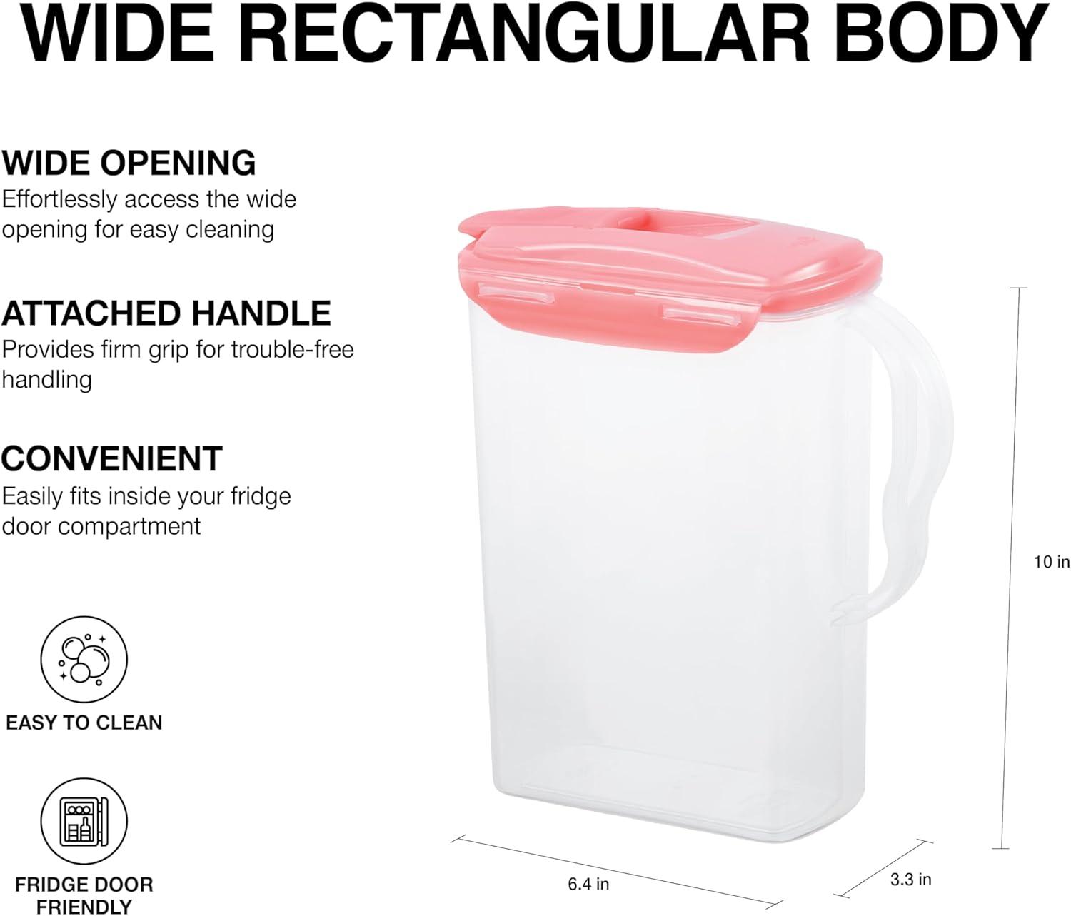 image:imageLocknLock Aqua Fridge Door Water Jug with Handle BPA Free Plastic Pitcher with Flip Top Lid Perfect for Making Teas and Juices 2 Quarts IvoryPink