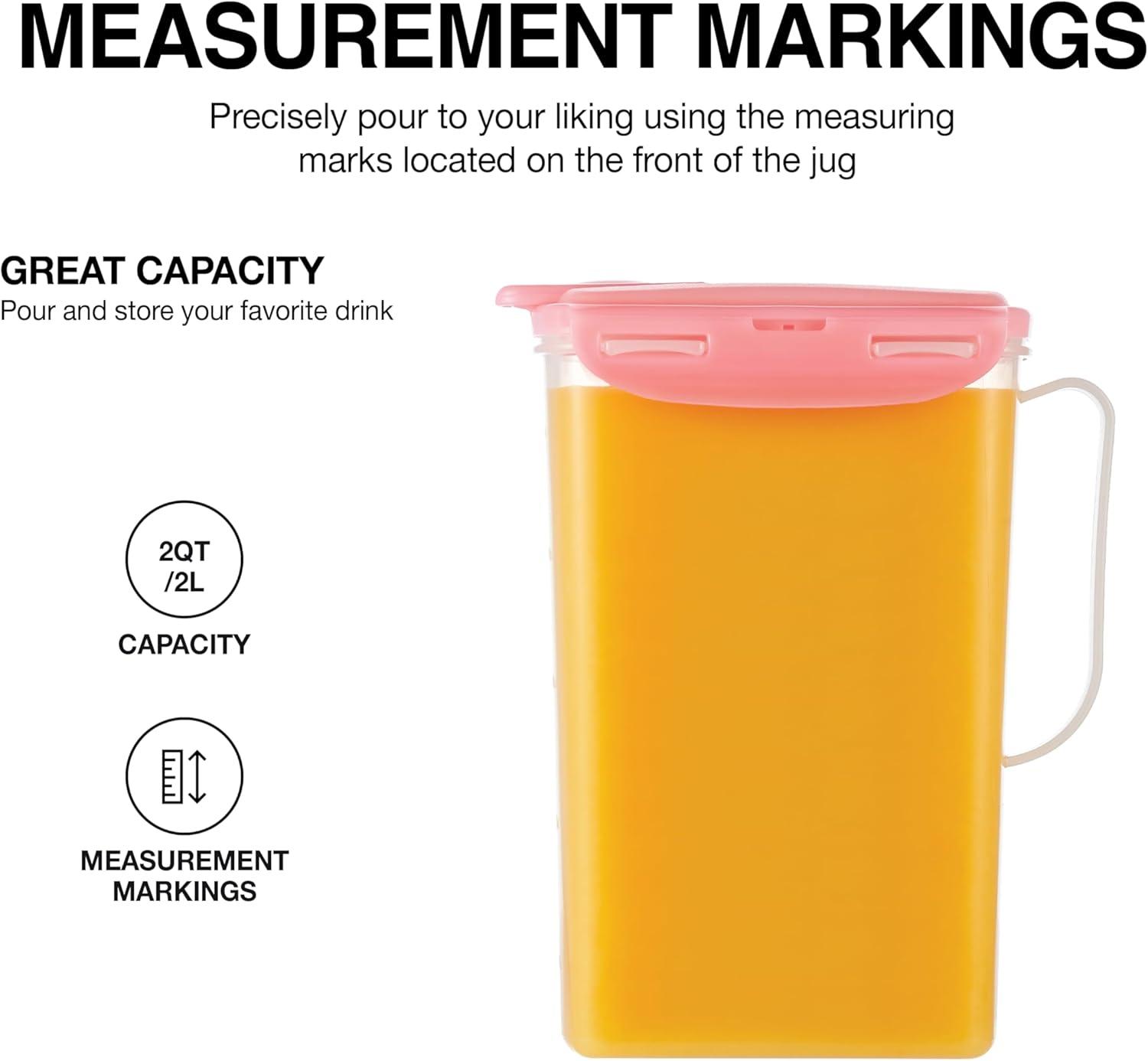 image:imageLocknLock Aqua Fridge Door Water Jug with Handle BPA Free Plastic Pitcher with Flip Top Lid Perfect for Making Teas and Juices 2 Quarts IvoryPink