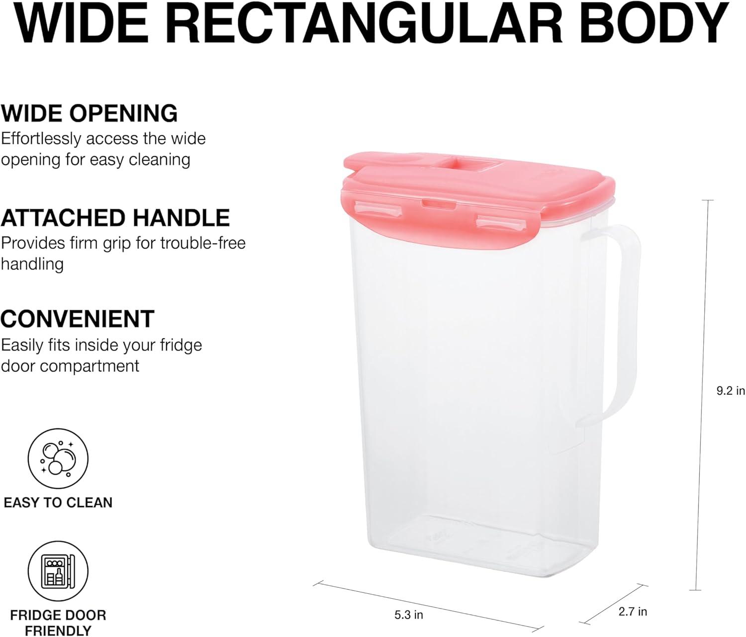 image:imageLocknLock Aqua Fridge Door Water Jug with Handle BPA Free Plastic Pitcher with Flip Top Lid Perfect for Making Teas and Juices 2 Quarts IvoryPink