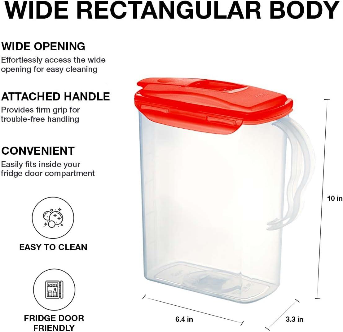 image:imageLocknLock Aqua Fridge Door Water Jug with Handle BPA Free Plastic Pitcher with Flip Top Lid Perfect for Making Teas and Juices 2 Quarts IvoryRed