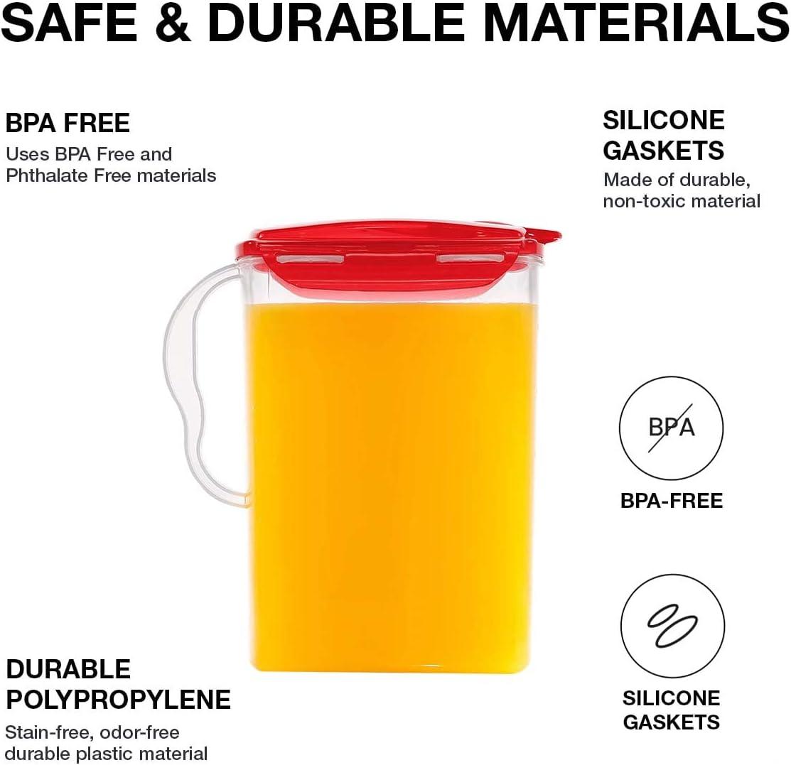 image:imageLocknLock Aqua Fridge Door Water Jug with Handle BPA Free Plastic Pitcher with Flip Top Lid Perfect for Making Teas and Juices 2 Quarts IvoryRed