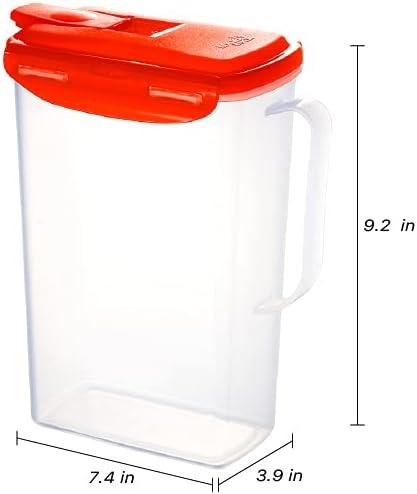 image:imageLocknLock Aqua Fridge Door Water Jug with Handle BPA Free Plastic Pitcher with Flip Top Lid Perfect for Making Teas and Juices 2 Quarts IvoryRed
