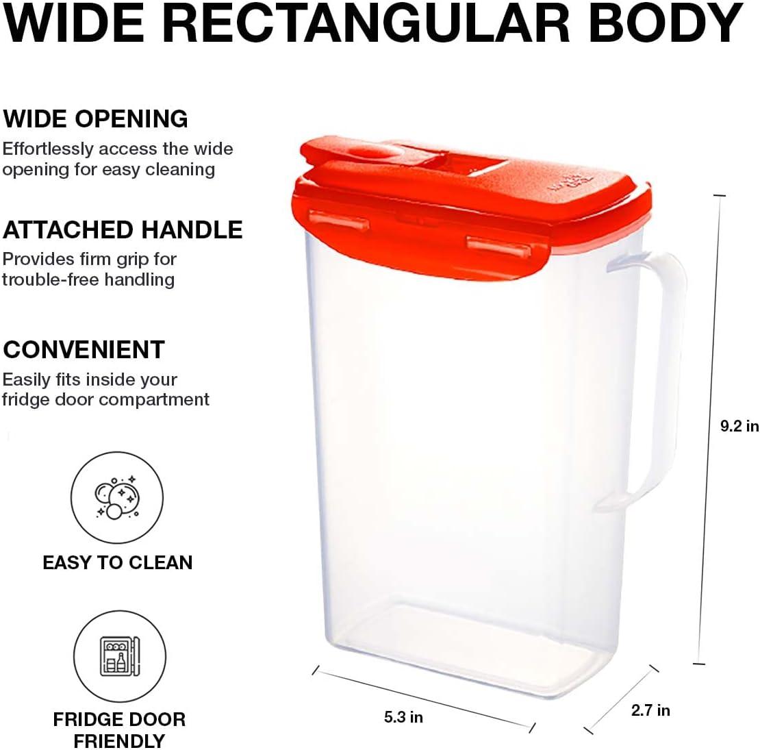 image:imageLocknLock Aqua Fridge Door Water Jug with Handle BPA Free Plastic Pitcher with Flip Top Lid Perfect for Making Teas and Juices 2 Quarts IvoryRed