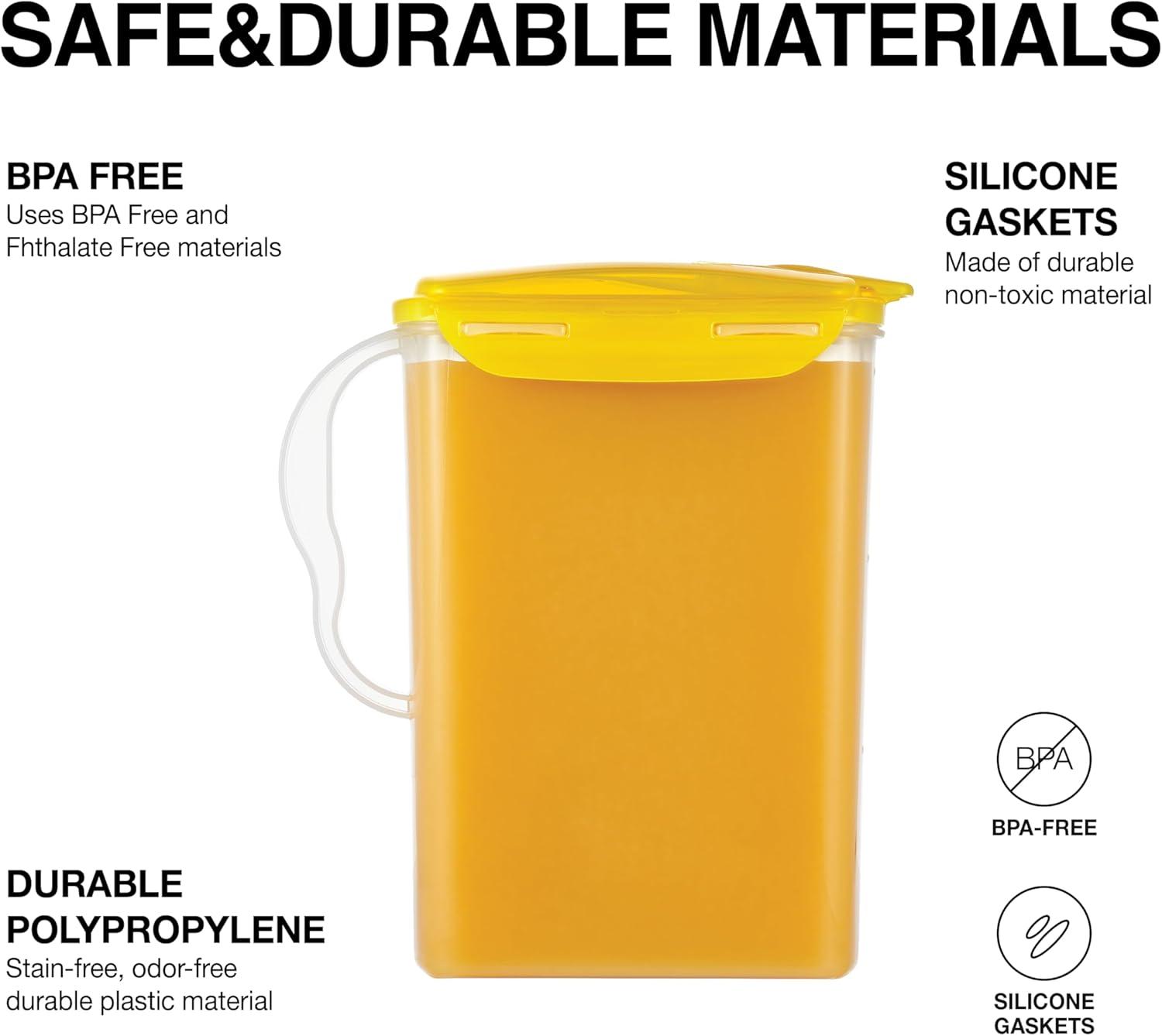 image:imageLocknLock Aqua Fridge Door Water Jug with Handle BPA Free Plastic Pitcher with Flip Top Lid Perfect for Making Teas and Juices 2 Quarts IvoryYellow