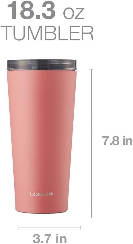 image:imageLocknLock Clip Tumbler Black 18oz Coffee Tumbler with Leak Proof Lid BPAFree Double Wall Stainless Steel Vacuum Insulated Travel Mug Cup for Hot amp Cold BeverageYellowish Red