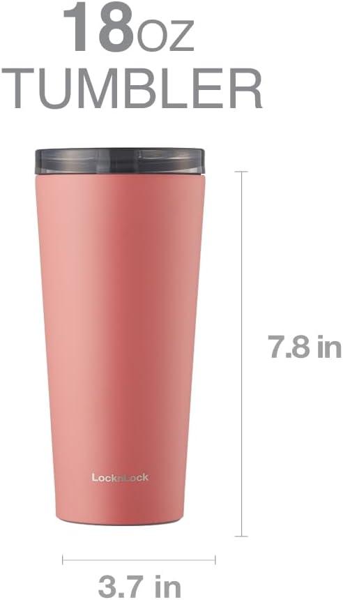 image:imageLocknLock Clip Tumbler Black 18oz Coffee Tumbler with Leak Proof Lid BPAFree Double Wall Stainless Steel Vacuum Insulated Travel Mug Cup for Hot amp Cold BeverageBlack
