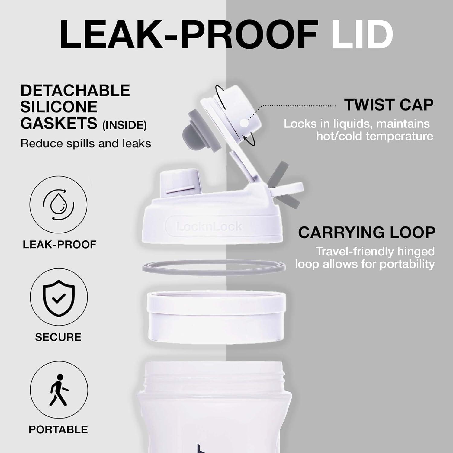 image:imageLocknLock HAP943LGRY Shake It Bottle Pro Protein Shaker Cup for Shakes Mixes Pre Workout Gym Fitness Sports Travel BPAFree Plastic Leakproof Portable with Lid and Handle 22 oz Off WhiteOff White