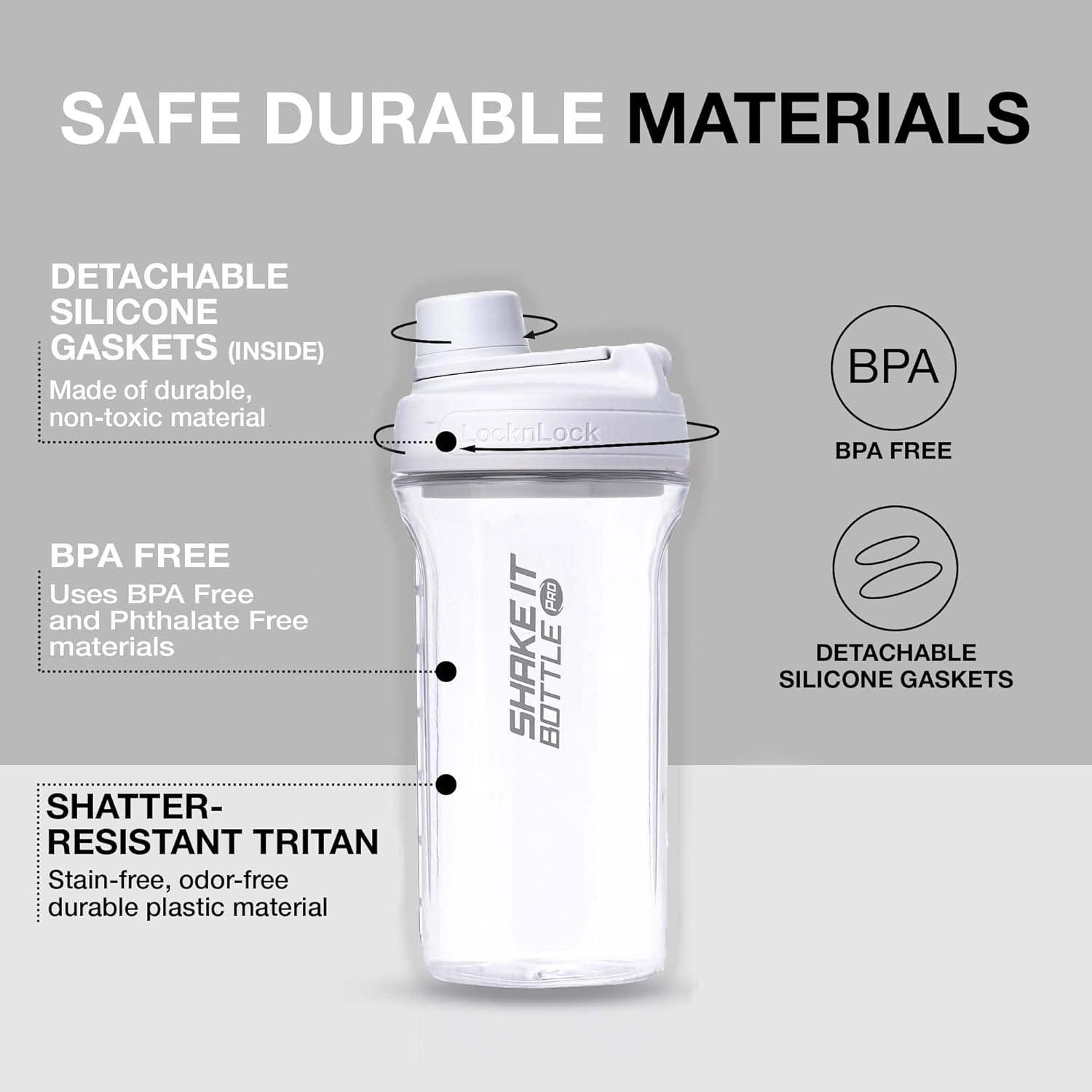 image:imageLocknLock HAP943LGRY Shake It Bottle Pro Protein Shaker Cup for Shakes Mixes Pre Workout Gym Fitness Sports Travel BPAFree Plastic Leakproof Portable with Lid and Handle 22 oz Off WhiteOff White
