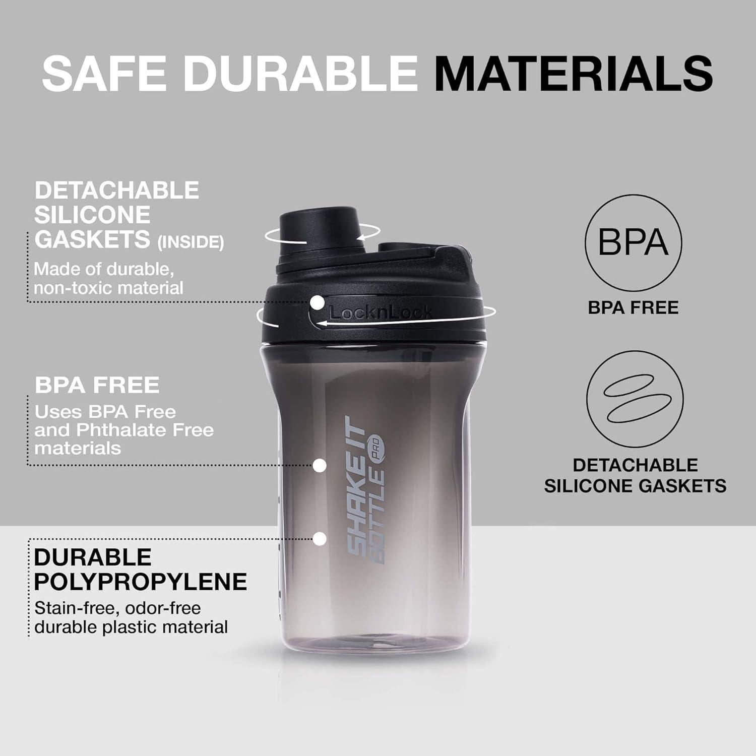 image:imageLocknLock HAP943LGRY Shake It Bottle Pro Protein Shaker Cup for Shakes Mixes Pre Workout Gym Fitness Sports Travel BPAFree Plastic Leakproof Portable with Lid and Handle 22 oz Off WhiteBlack