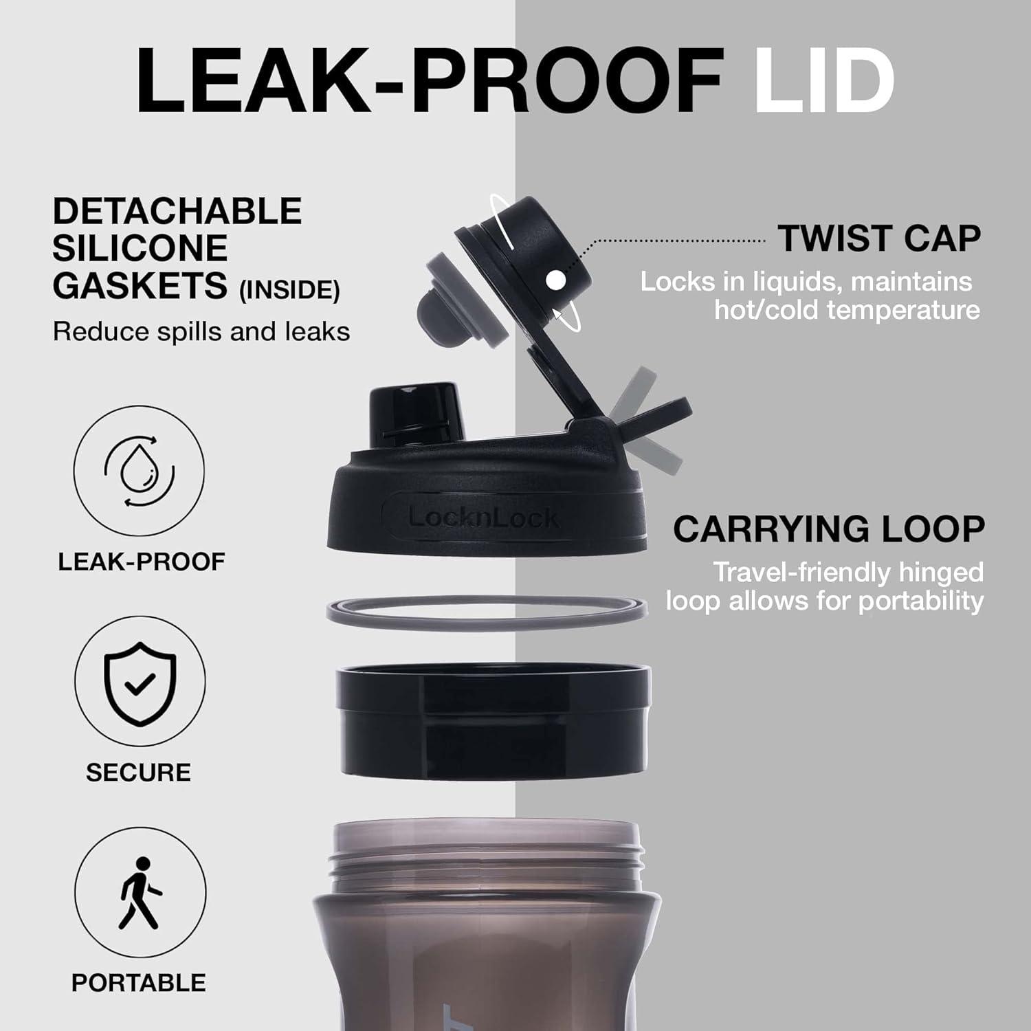image:imageLocknLock HAP943LGRY Shake It Bottle Pro Protein Shaker Cup for Shakes Mixes Pre Workout Gym Fitness Sports Travel BPAFree Plastic Leakproof Portable with Lid and Handle 22 oz Off WhiteBlack